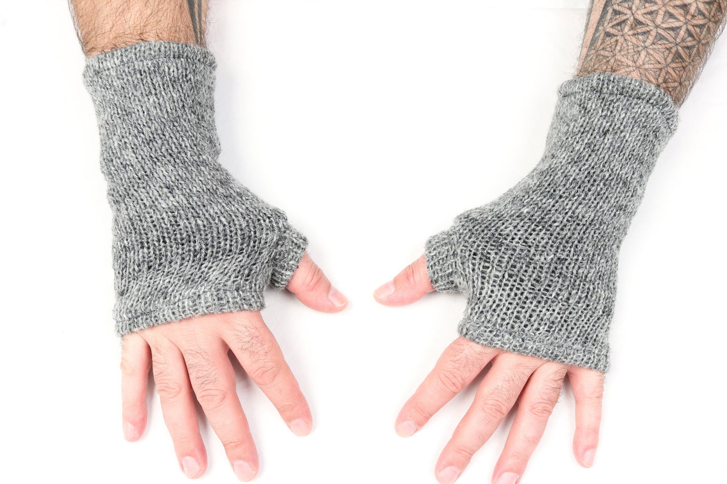 Fleece Lined Knitted Wrist Warmers - Grey - Bare Canvas