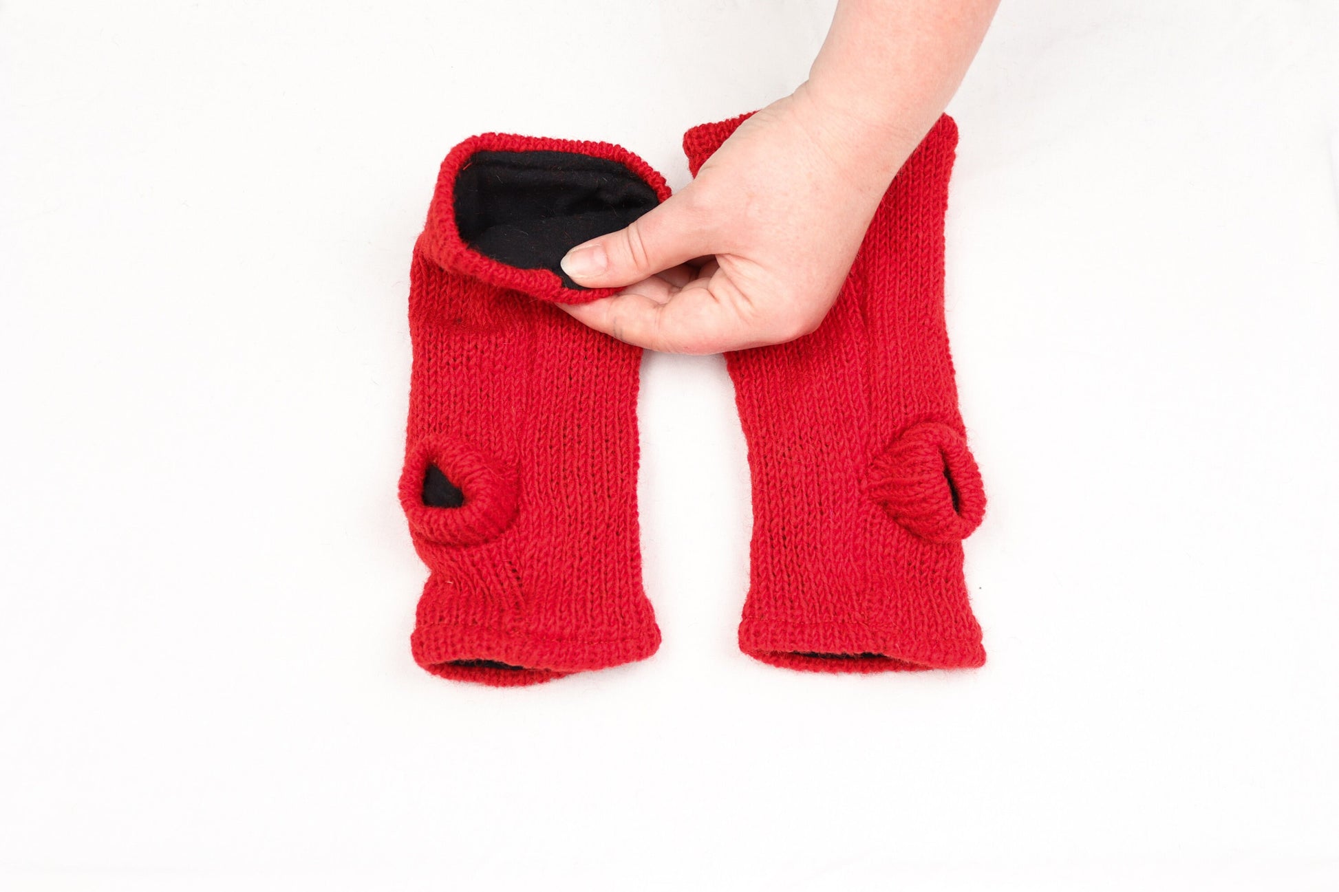 Fleece Lined Knitted Wrist Warmers - Red - Bare Canvas