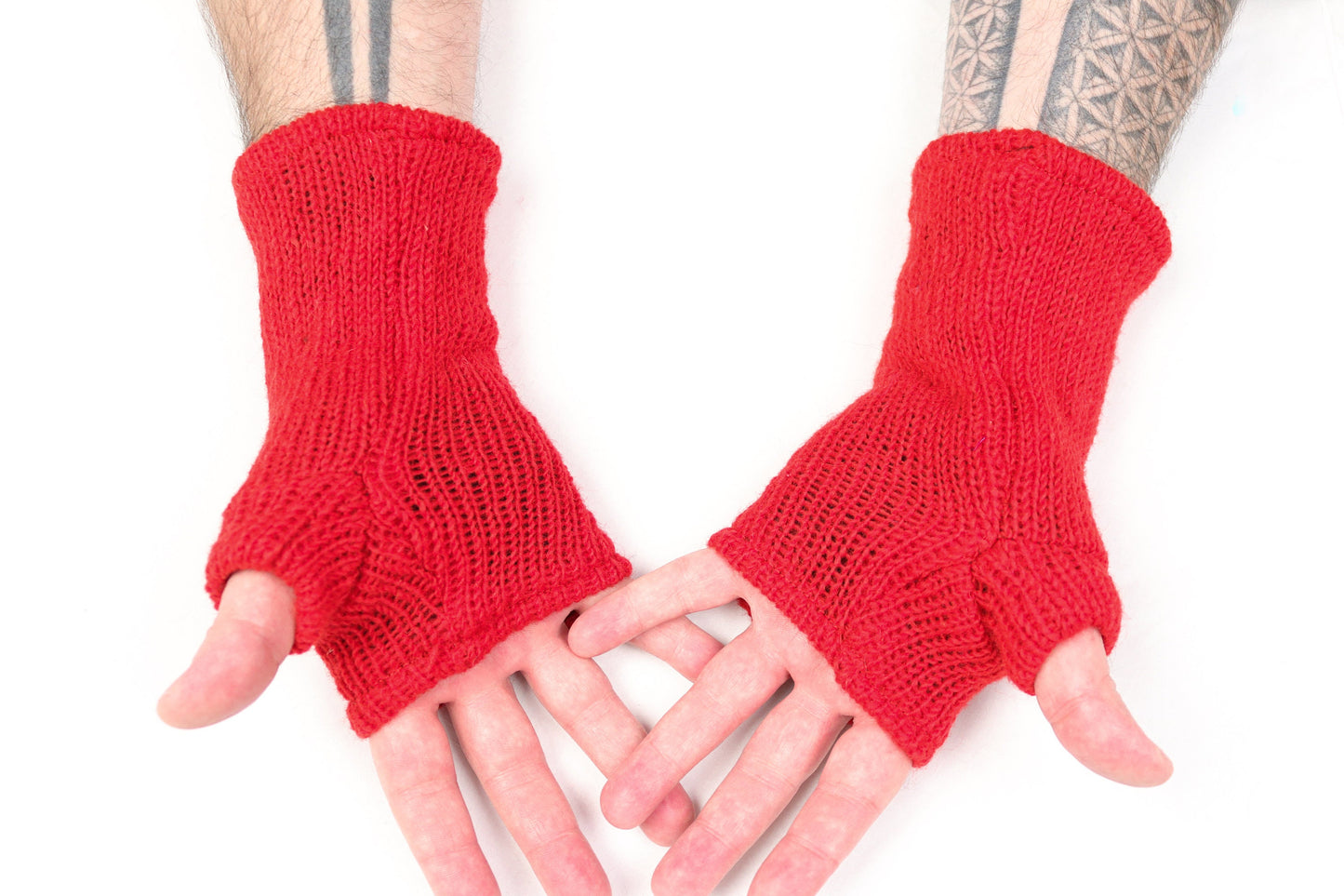 Fleece Lined Knitted Wrist Warmers - Red - Bare Canvas