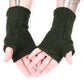 Fleece Lined Knitted Wrist Warmers - Dark Green - Bare Canvas