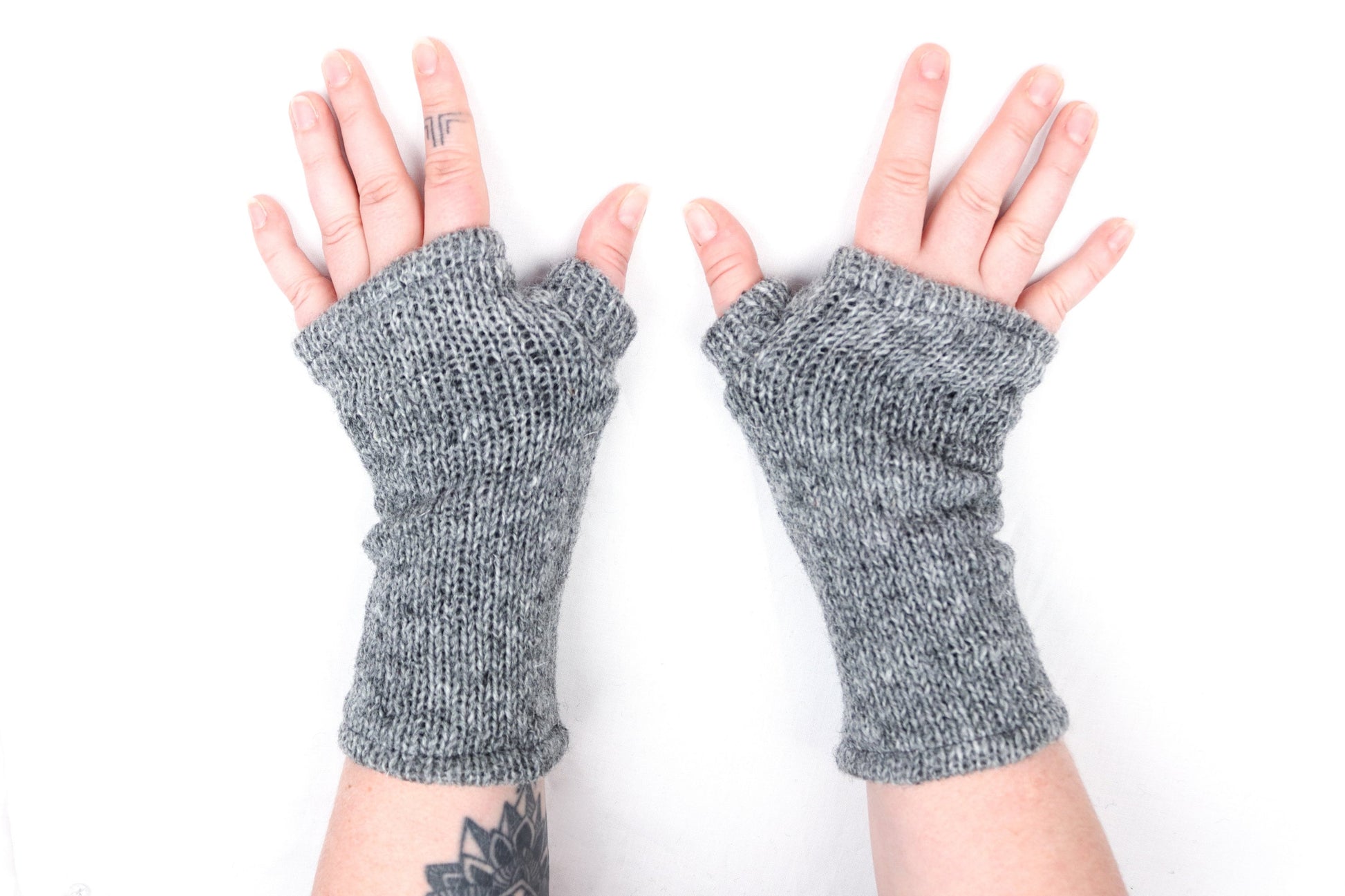 Fleece Lined Knitted Wrist Warmers - Grey - Bare Canvas