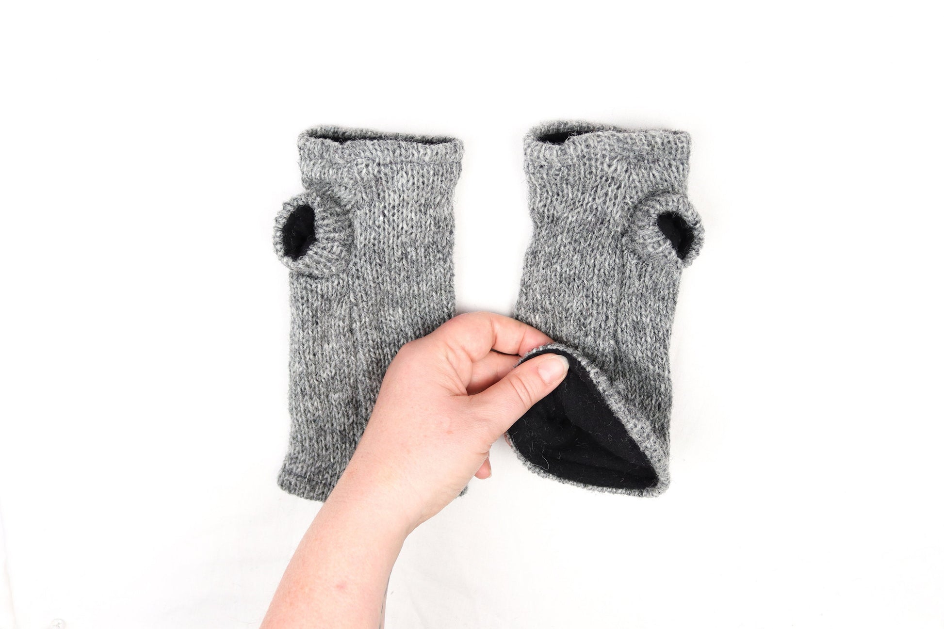 Fleece Lined Knitted Wrist Warmers - Grey - Bare Canvas