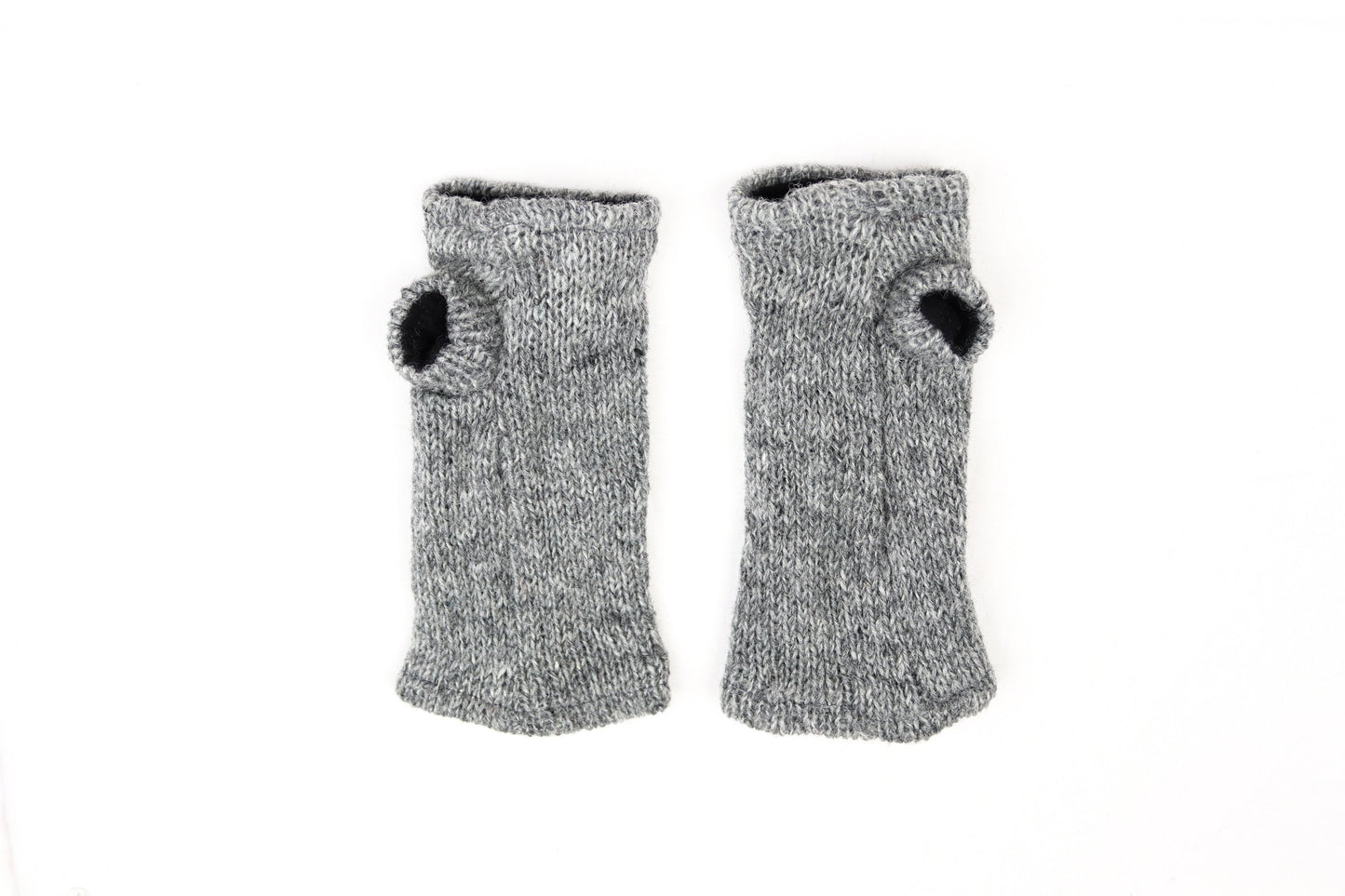 Fleece Lined Knitted Wrist Warmers - Grey - Bare Canvas